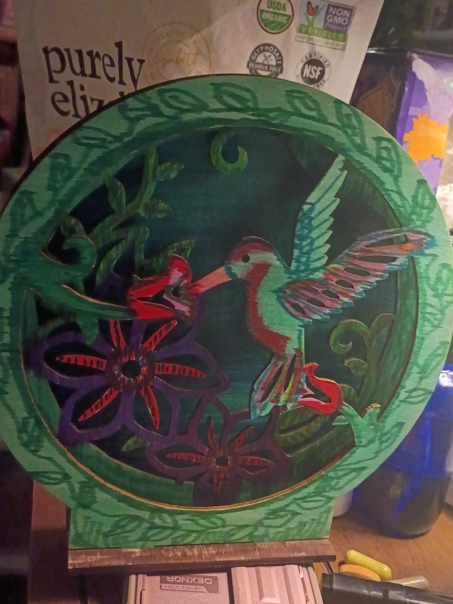 Painted wooden humming bird